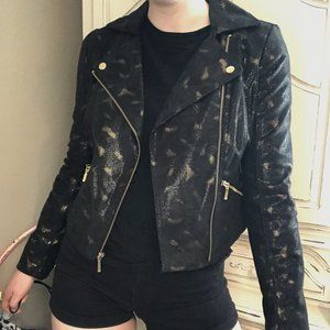 Metallic Faux Leather Asymmetrical-zip Moto Jacket